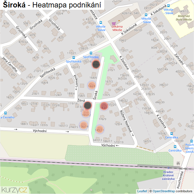 Mapa Široká - Firmy v ulici.