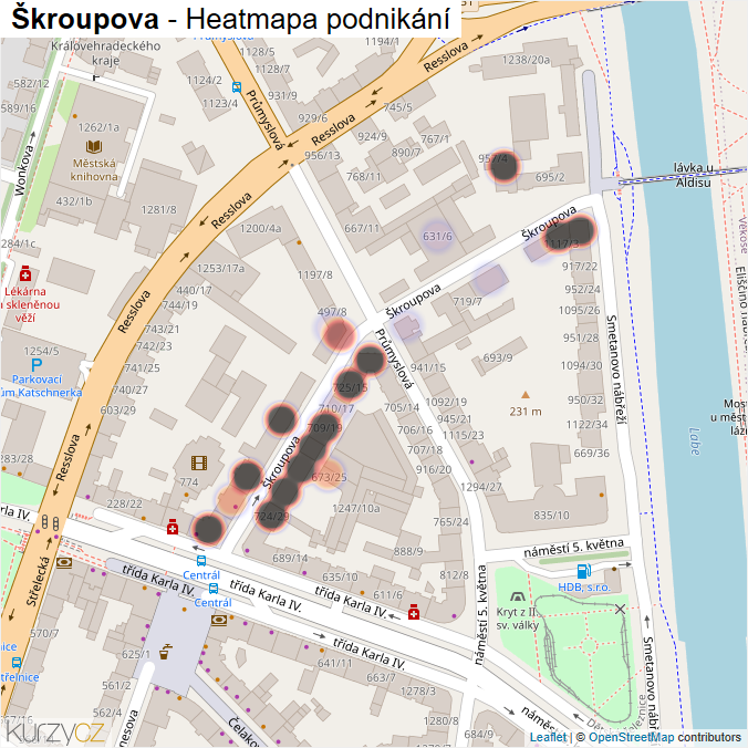 Mapa Škroupova - Firmy v ulici.