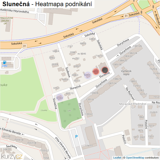 Mapa Slunečná - Firmy v ulici.