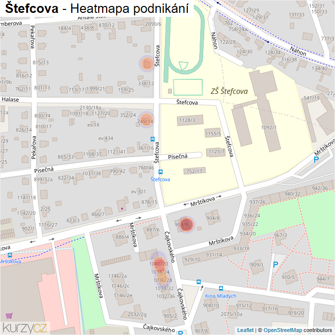 Mapa Štefcova - Firmy v ulici.