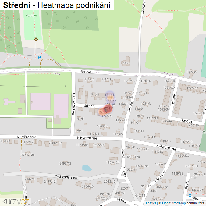 Mapa Střední - Firmy v ulici.