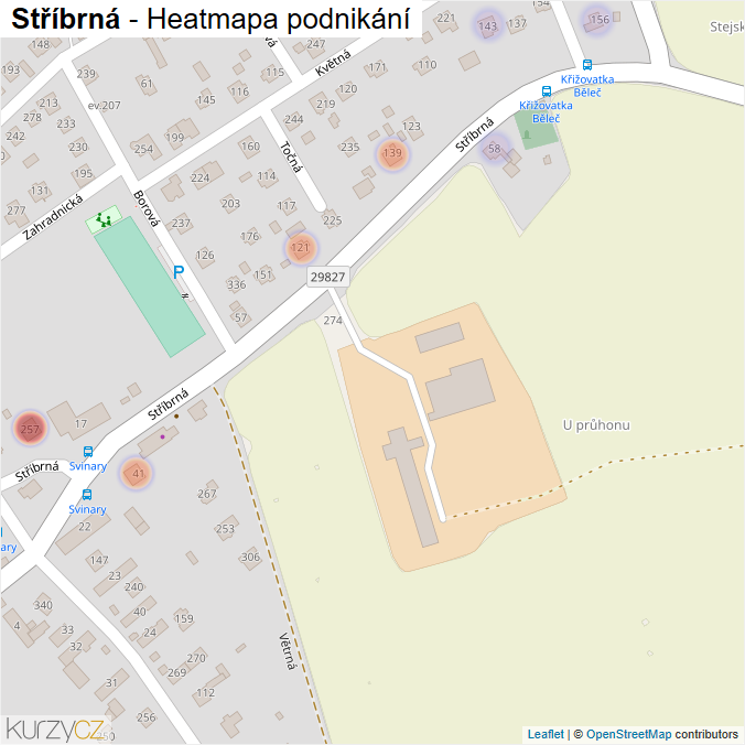 Mapa Stříbrná - Firmy v ulici.