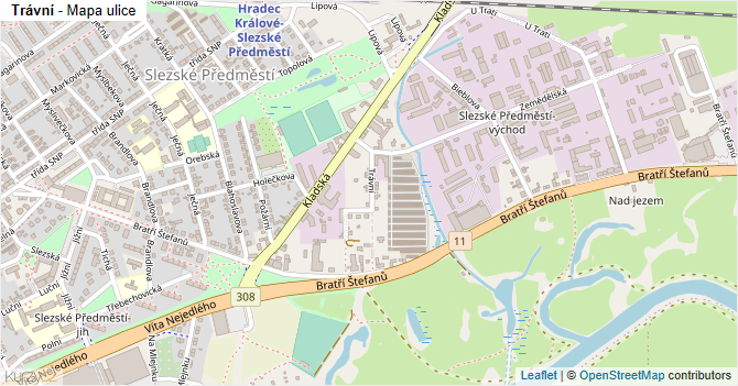 Trávní - mapa ulice