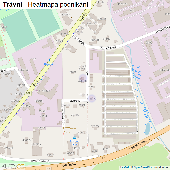 Mapa Trávní - Firmy v ulici.