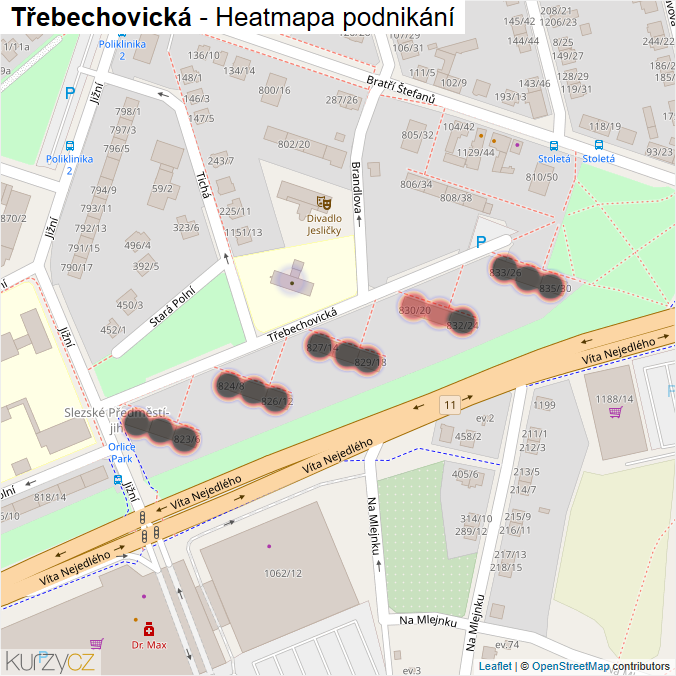 Mapa Třebechovická - Firmy v ulici.