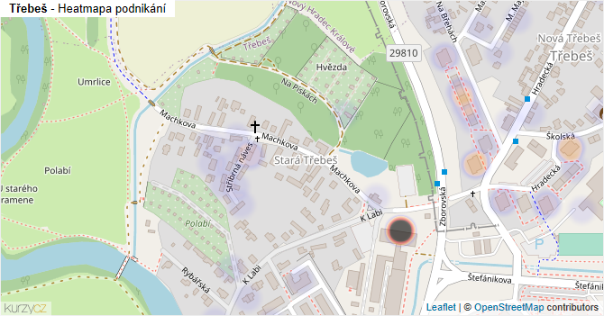 Třebeš - mapa podnikání