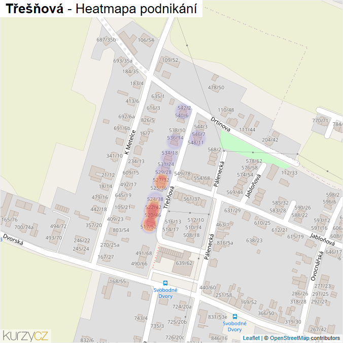 Mapa Třešňová - Firmy v ulici.