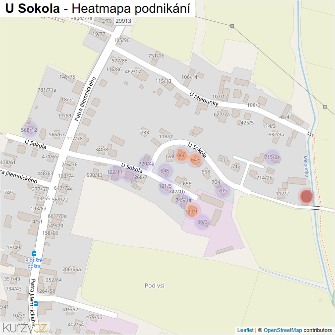 Mapa U Sokola - Firmy v ulici.