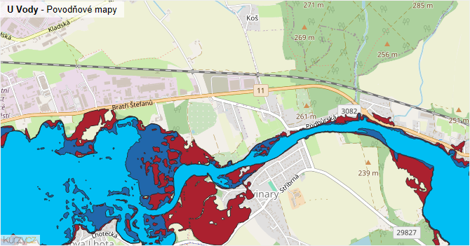 U Vody - záplavové mapy stoleté vody