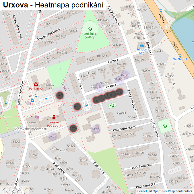 Mapa Urxova - Firmy v ulici.