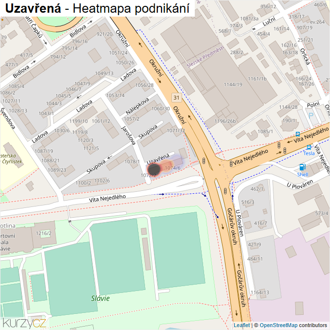 Mapa Uzavřená - Firmy v ulici.