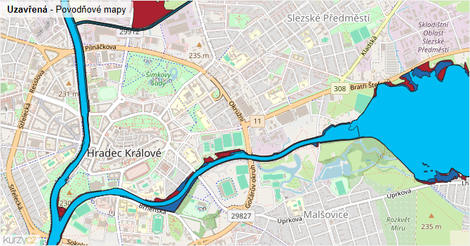 Uzavřená - záplavové mapy stoleté vody