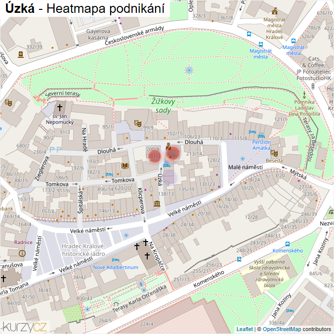 Mapa Úzká - Firmy v ulici.