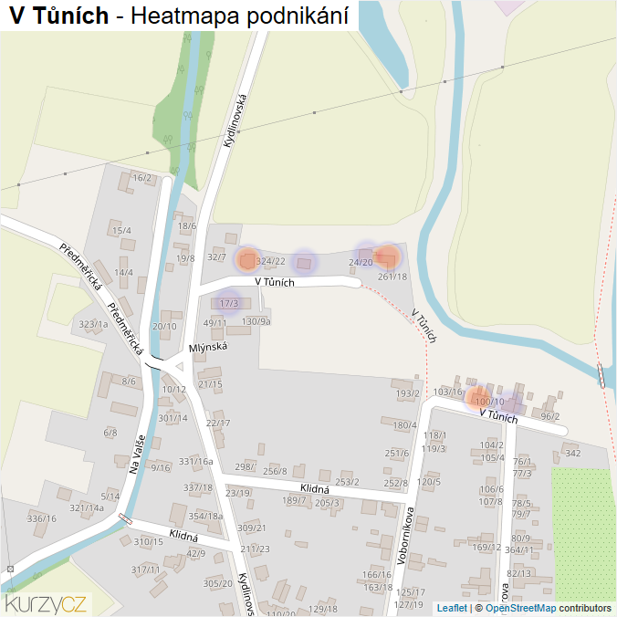 Mapa V Tůních - Firmy v ulici.
