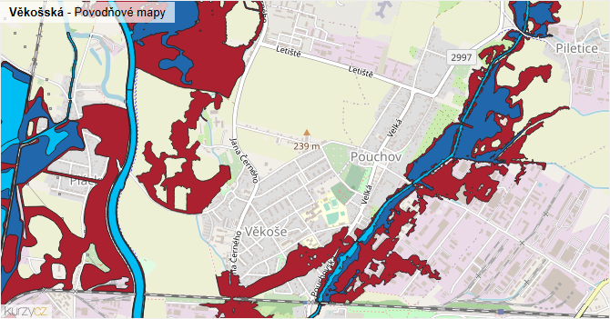 Věkošská - záplavové mapy stoleté vody