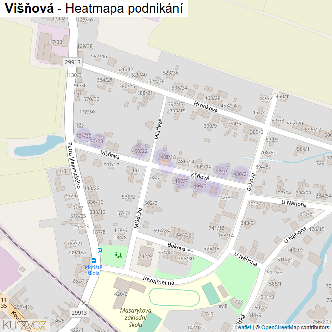 Mapa Višňová - Firmy v ulici.