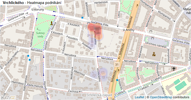 Vrchlického - mapa podnikání