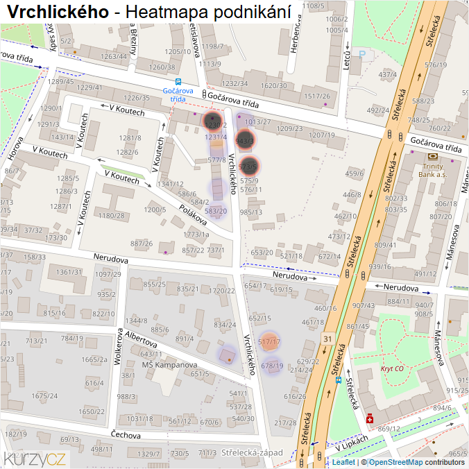 Mapa Vrchlického - Firmy v ulici.