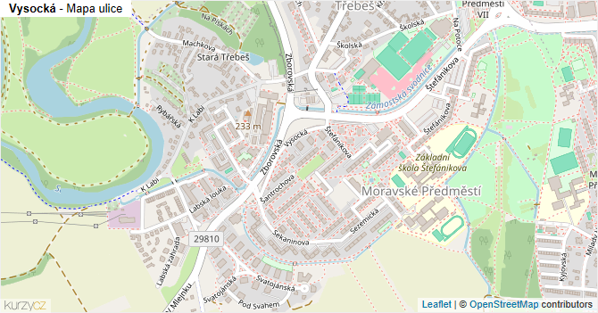 Vysocká - mapa ulice