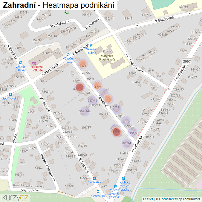 Mapa Zahradní - Firmy v ulici.