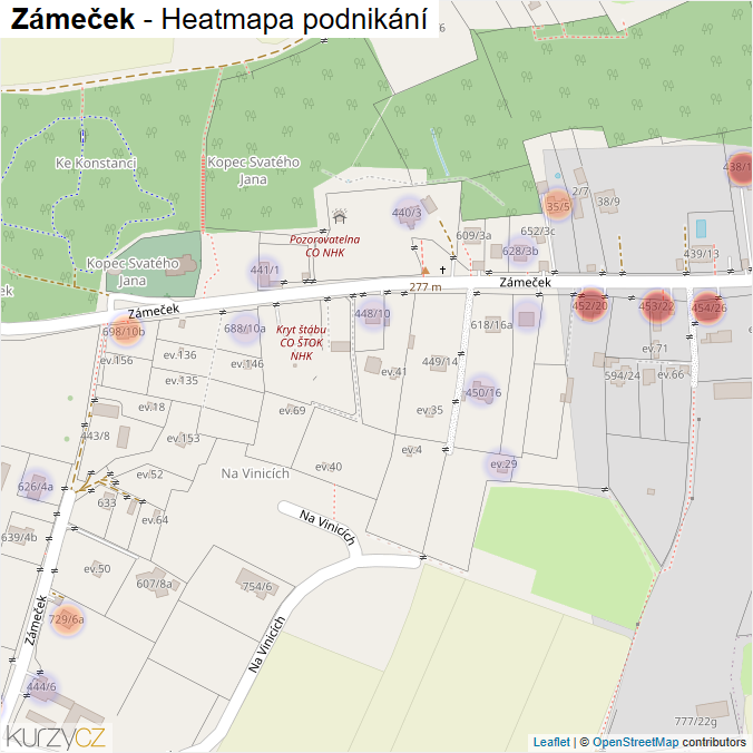 Mapa Zámeček - Firmy v ulici.