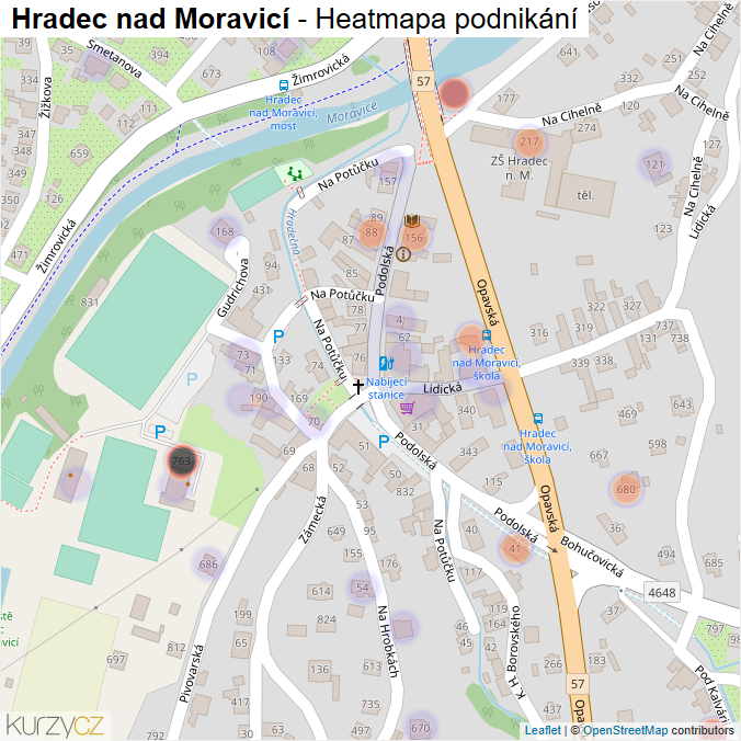 Mapa Hradec nad Moravicí - Firmy v obci.