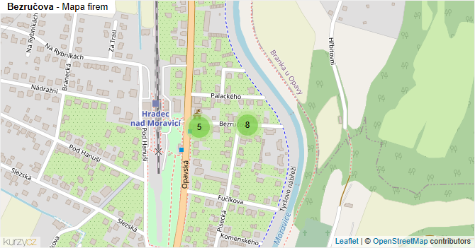 Bezručova - mapa firem