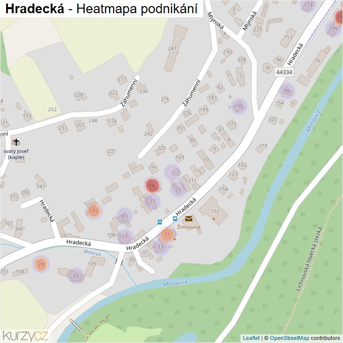 Mapa Hradecká - Firmy v ulici.