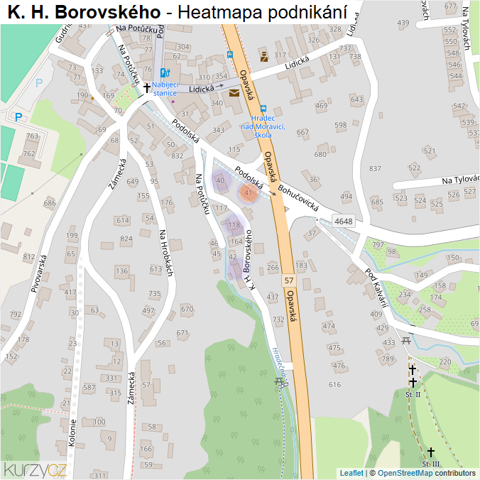 Mapa K. H. Borovského - Firmy v ulici.