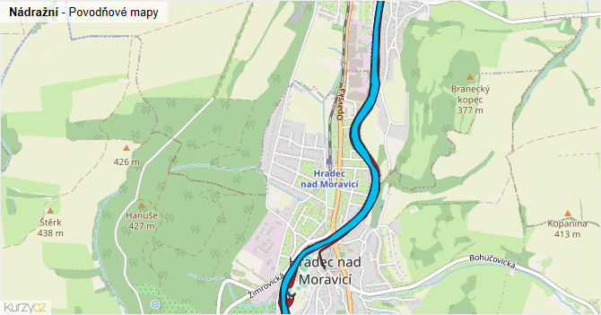 Nádražní - záplavové mapy stoleté vody