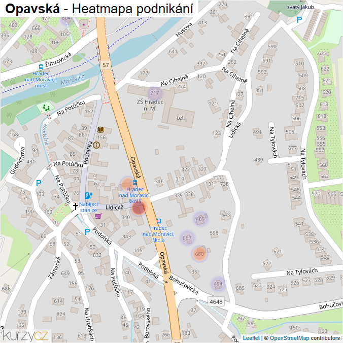 Mapa Opavská - Firmy v ulici.