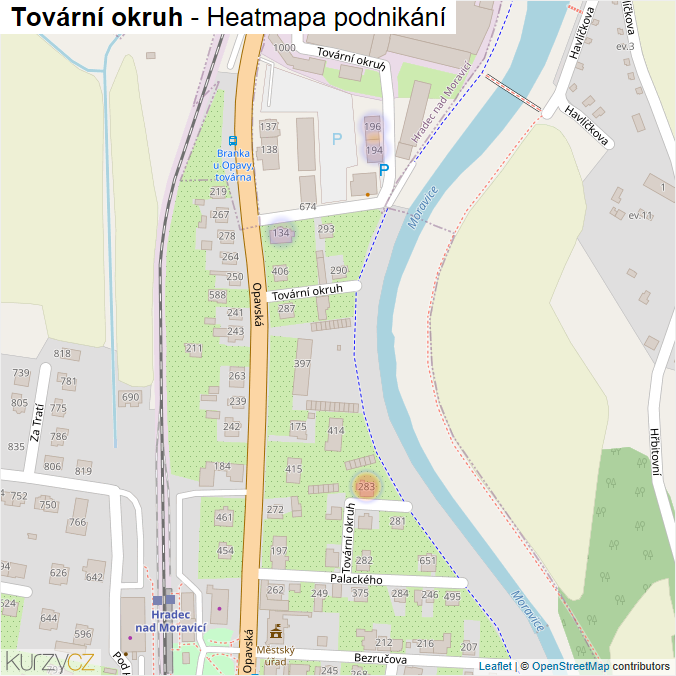 Mapa Tovární okruh - Firmy v ulici.
