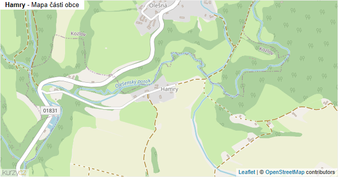 Hamry - mapa části obce