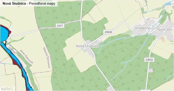 Nová Studnice - záplavové mapy stoleté vody