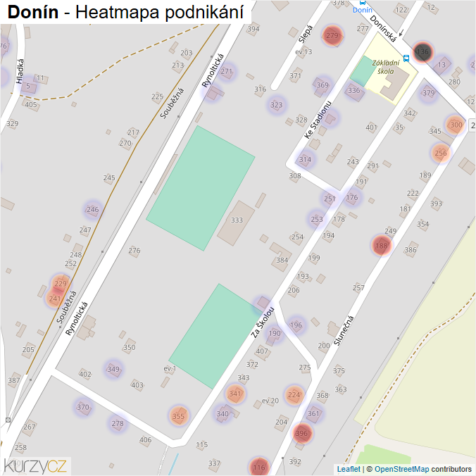 Mapa Donín - Firmy v části obce.
