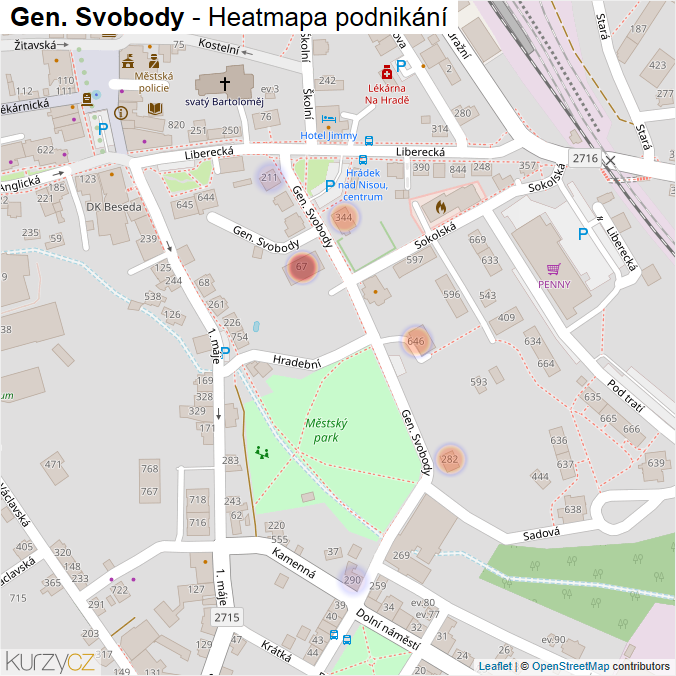 Mapa Gen. Svobody - Firmy v ulici.