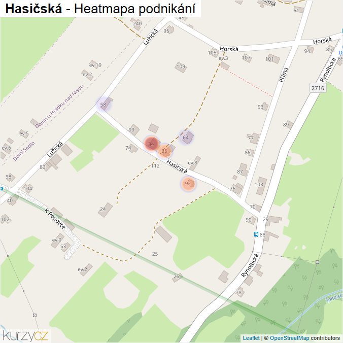 Mapa Hasičská - Firmy v ulici.