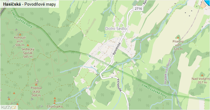Hasičská - záplavové mapy stoleté vody