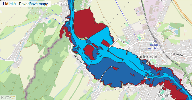Lidická - záplavové mapy stoleté vody