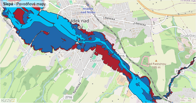 Slepá - záplavové mapy stoleté vody