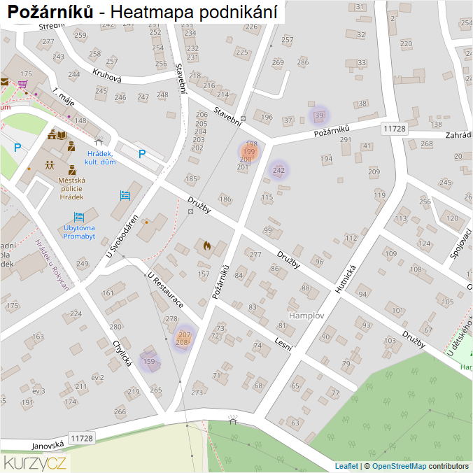 Mapa Požárníků - Firmy v ulici.