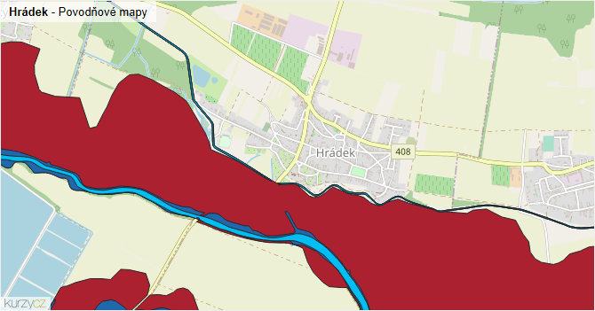 Hrádek - záplavové mapy stoleté vody
