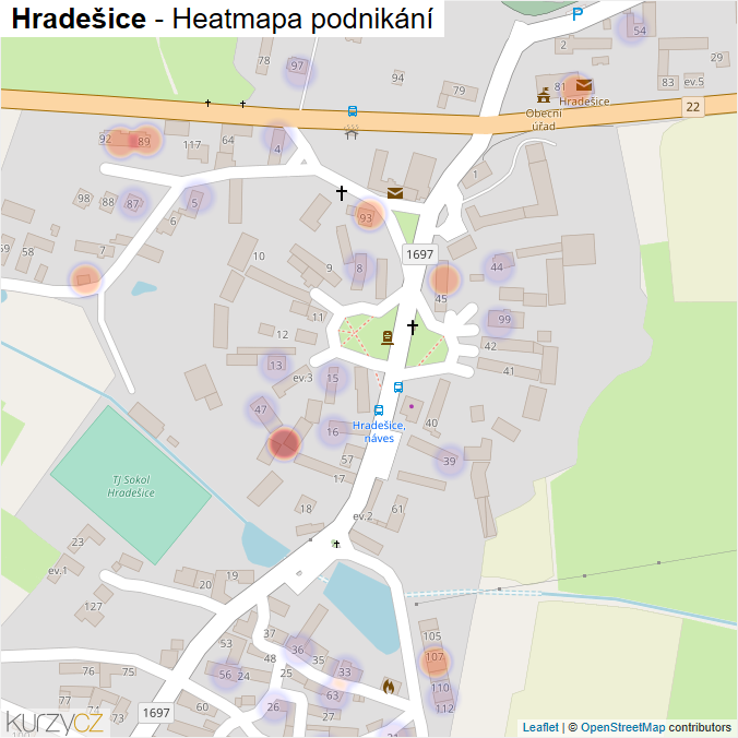 Mapa Hradešice - Firmy v části obce.
