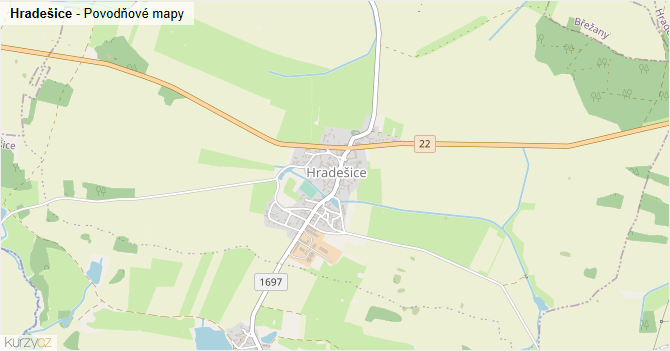 Hradešice - záplavové mapy stoleté vody