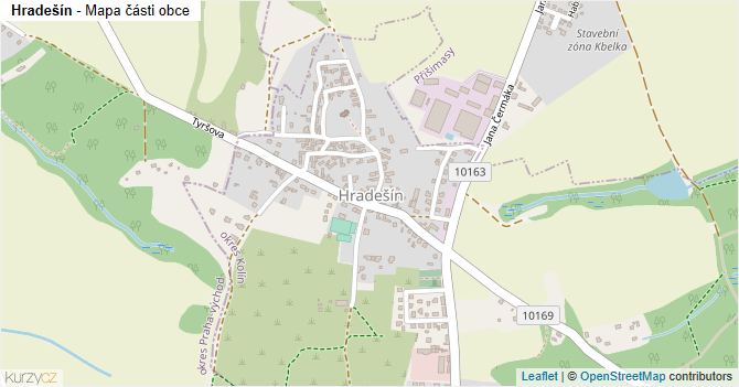 Hradešín - mapa části obce