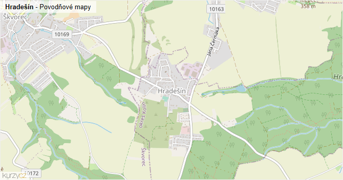 Hradešín - záplavové mapy stoleté vody
