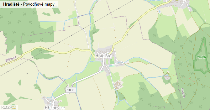 Hradiště - záplavové mapy stoleté vody