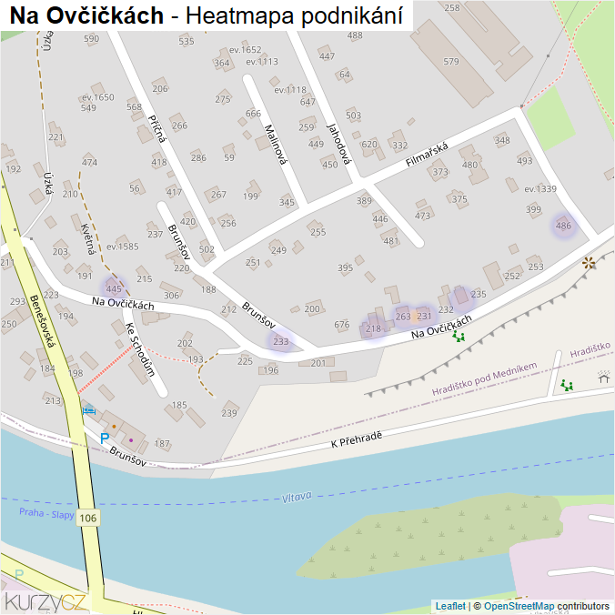 Mapa Na Ovčičkách - Firmy v ulici.