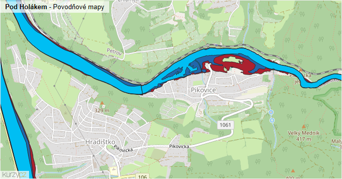 Pod Holákem - záplavové mapy stoleté vody