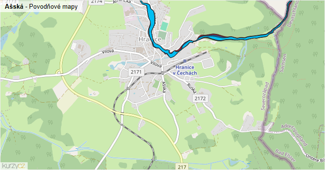 Ašská - záplavové mapy stoleté vody